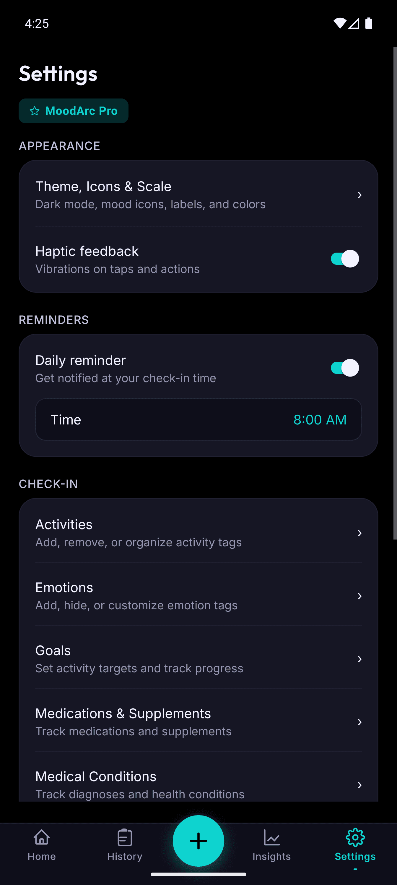 App settings and customization options