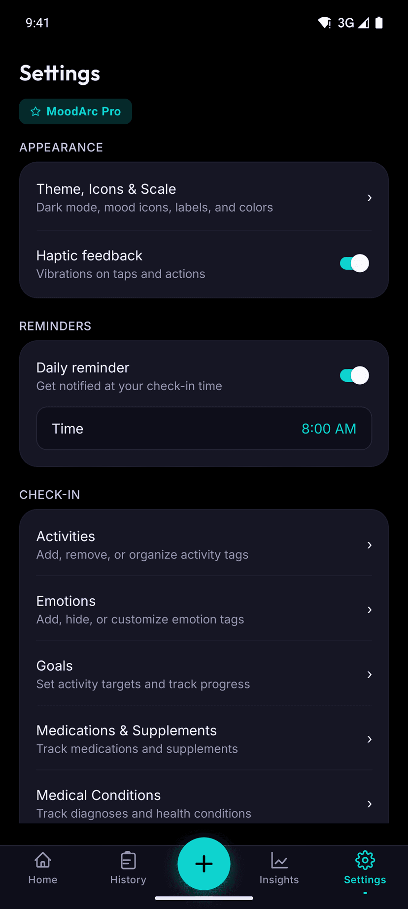 App settings and customization options